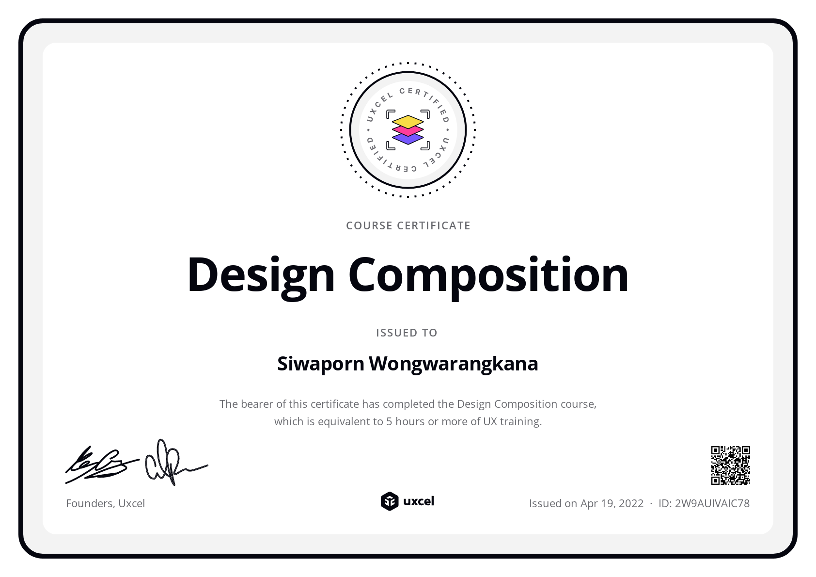 Siwaporn Wongwarangkana's certificate